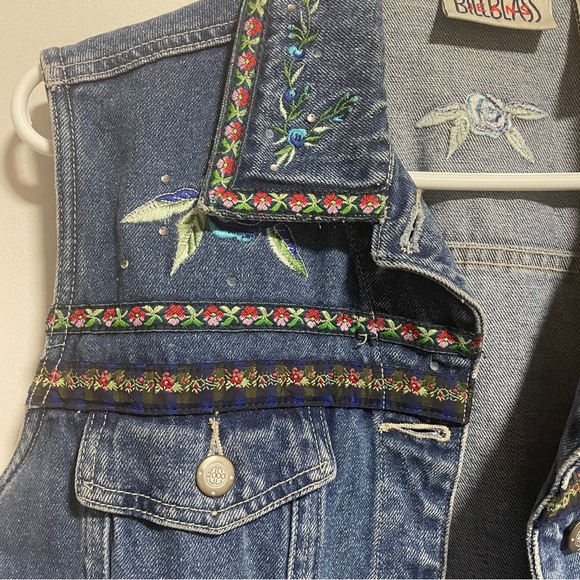 Vintage Women's Bill Blass Jeans Denim Vest Embroidery Floral & Rhinestone EUC M - Picture 6 of 10